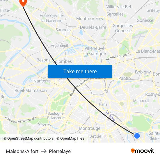 Maisons-Alfort to Pierrelaye map
