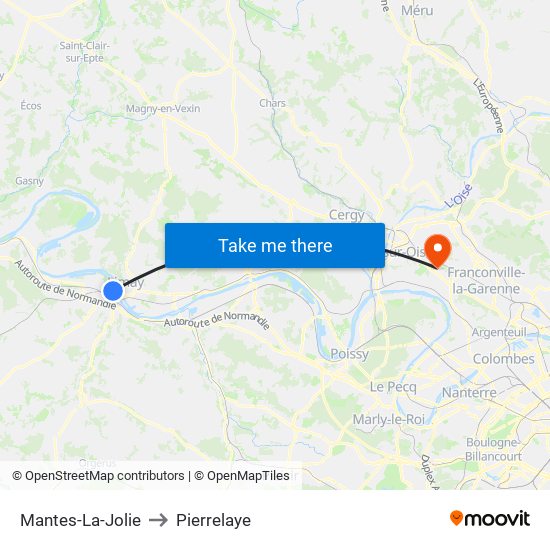 Mantes-La-Jolie to Pierrelaye map