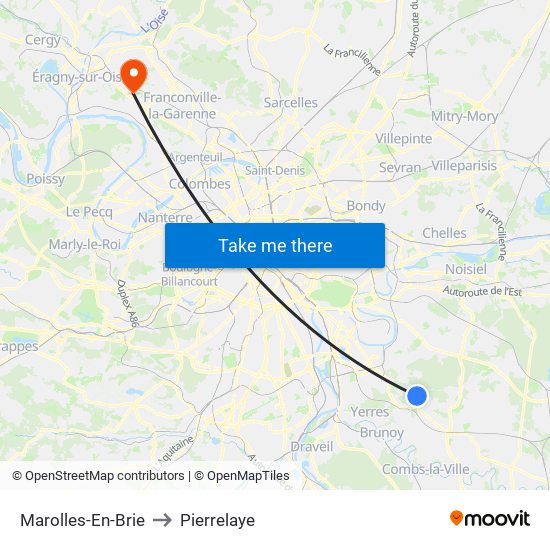 Marolles-En-Brie to Pierrelaye map