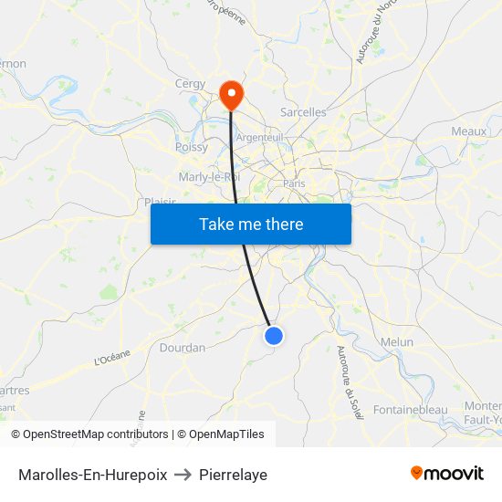 Marolles-En-Hurepoix to Pierrelaye map