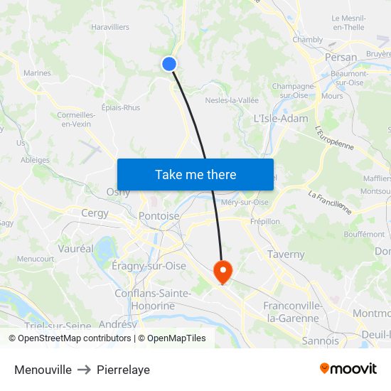 Menouville to Pierrelaye map