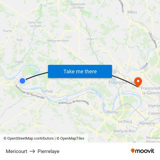 Mericourt to Pierrelaye map