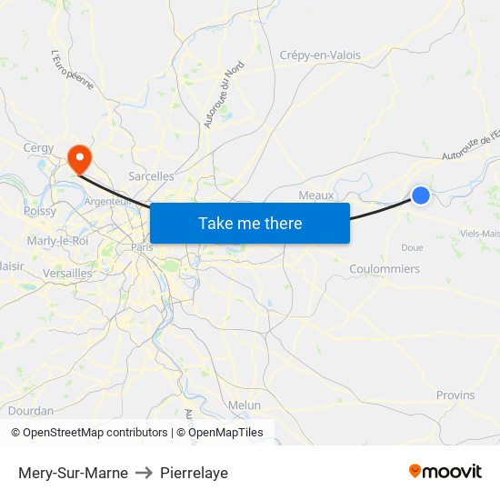 Mery-Sur-Marne to Pierrelaye map