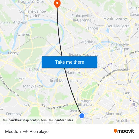 Meudon to Pierrelaye map