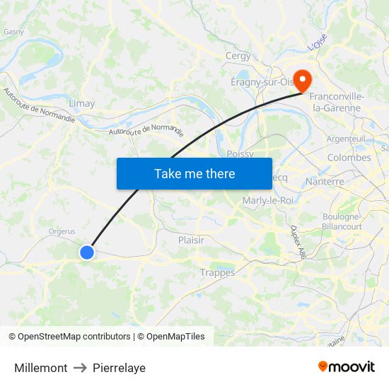 Millemont to Pierrelaye map