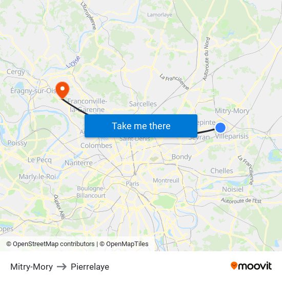 Mitry-Mory to Pierrelaye map