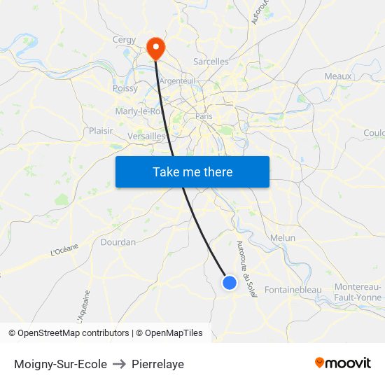 Moigny-Sur-Ecole to Pierrelaye map