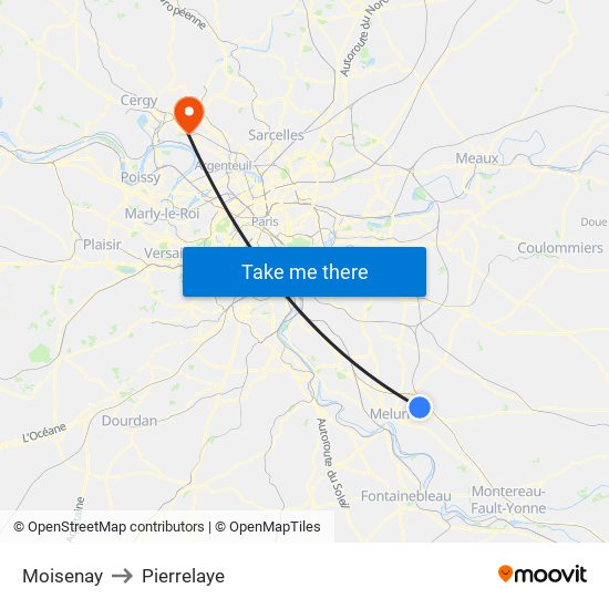 Moisenay to Pierrelaye map