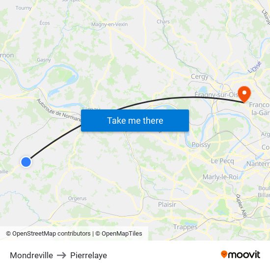 Mondreville to Pierrelaye map