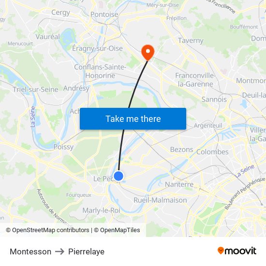 Montesson to Pierrelaye map
