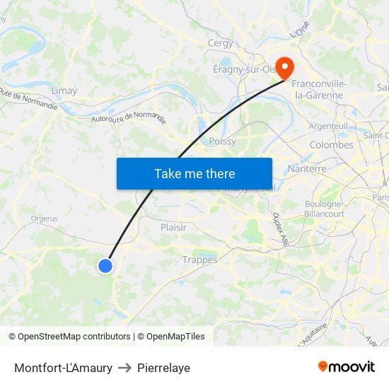 Montfort-L'Amaury to Pierrelaye map
