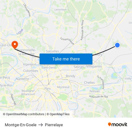 Montge-En-Goele to Pierrelaye map
