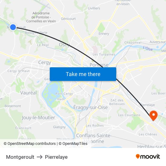 Montgeroult to Pierrelaye map