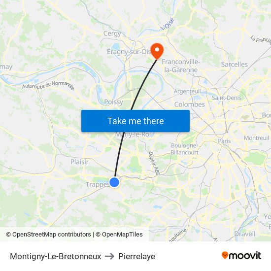 Montigny-Le-Bretonneux to Pierrelaye map