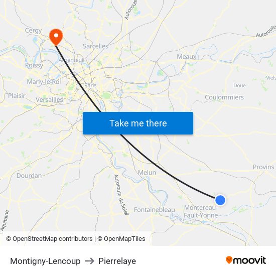 Montigny-Lencoup to Pierrelaye map