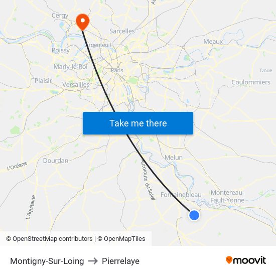 Montigny-Sur-Loing to Pierrelaye map