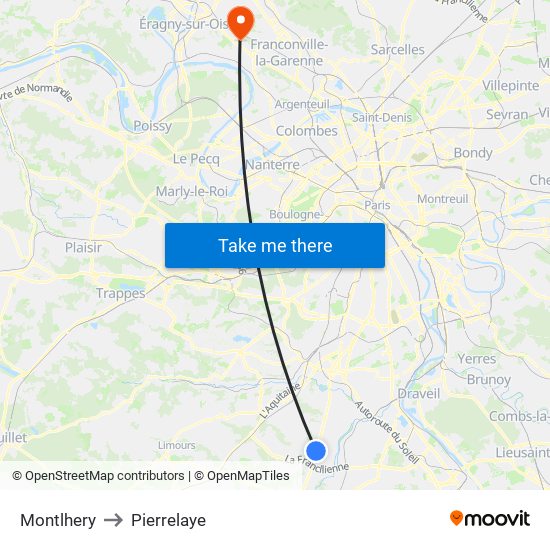 Montlhery to Pierrelaye map