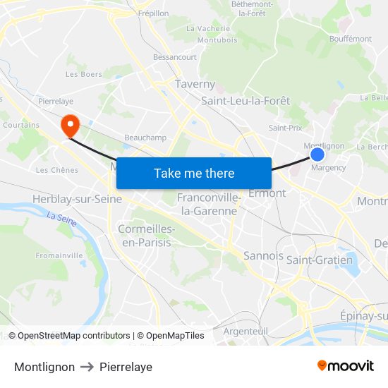 Montlignon to Pierrelaye map
