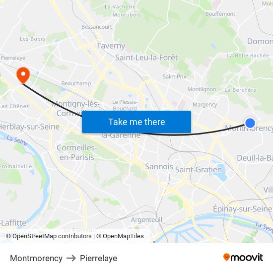 Montmorency to Pierrelaye map