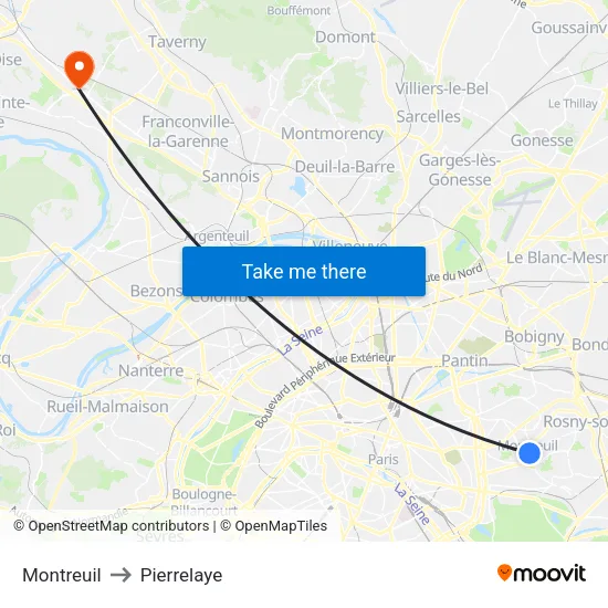 Montreuil to Pierrelaye map