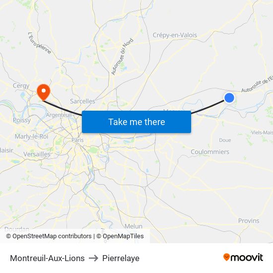 Montreuil-Aux-Lions to Pierrelaye map