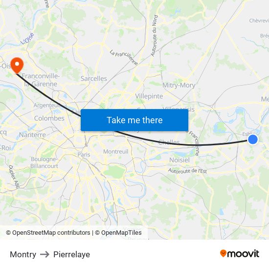 Montry to Pierrelaye map