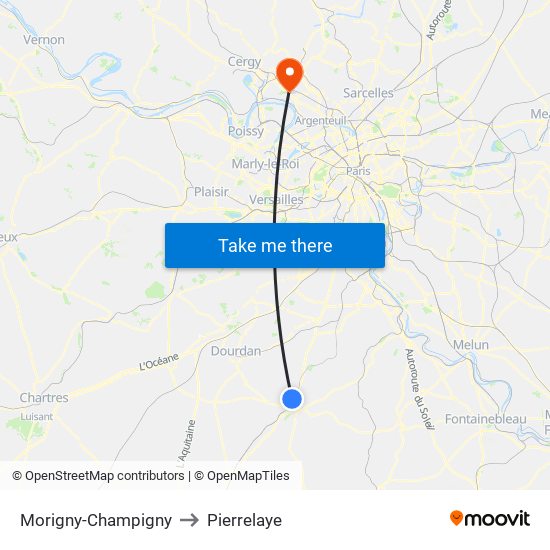 Morigny-Champigny to Pierrelaye map
