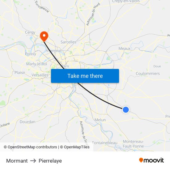 Mormant to Pierrelaye map