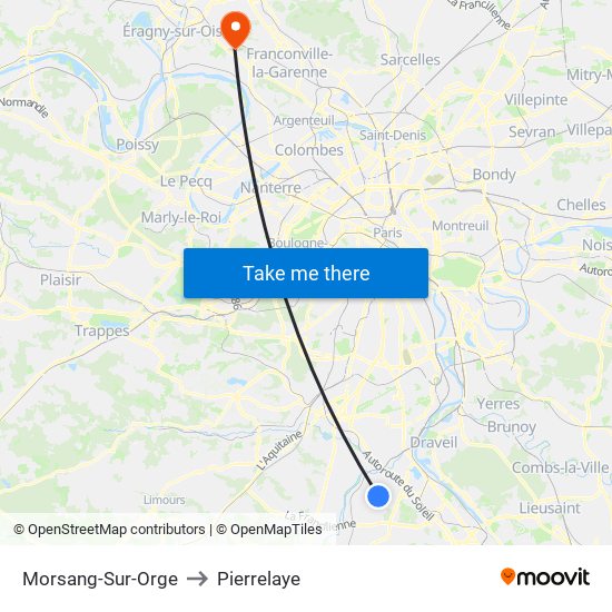 Morsang-Sur-Orge to Pierrelaye map