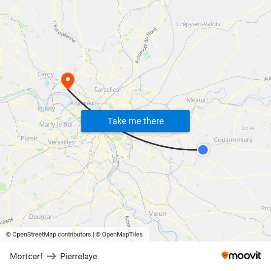 Mortcerf to Pierrelaye map