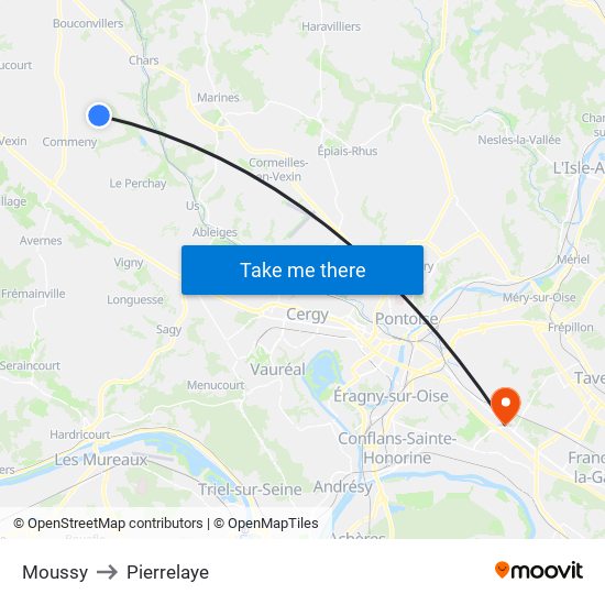 Moussy to Pierrelaye map