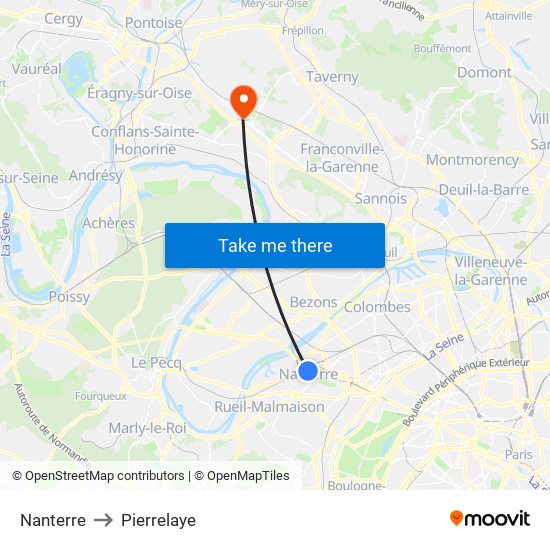 Nanterre to Pierrelaye map