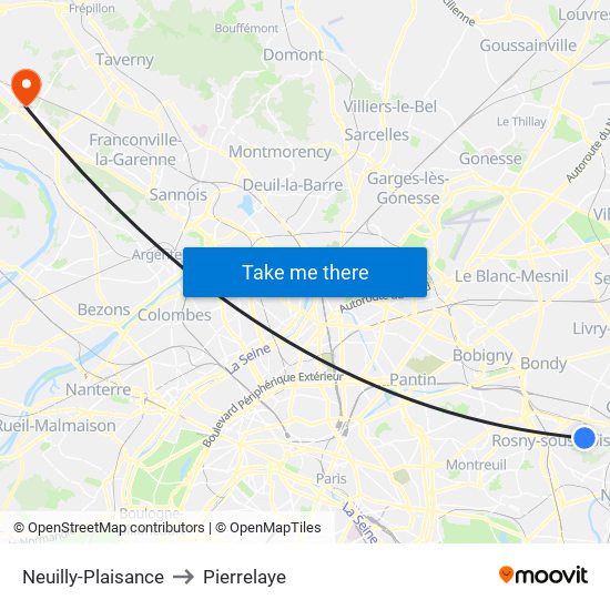 Neuilly-Plaisance to Pierrelaye map