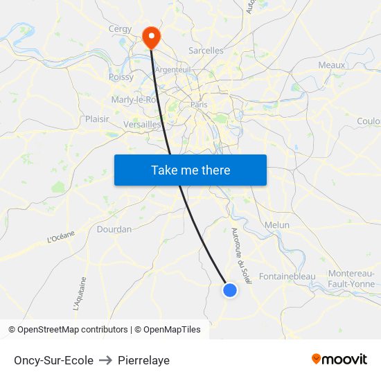 Oncy-Sur-Ecole to Pierrelaye map