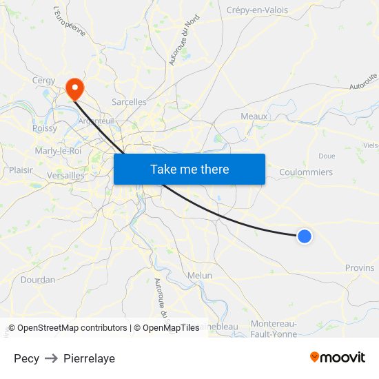 Pecy to Pierrelaye map