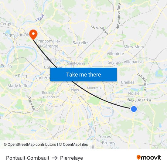 Pontault-Combault to Pierrelaye map