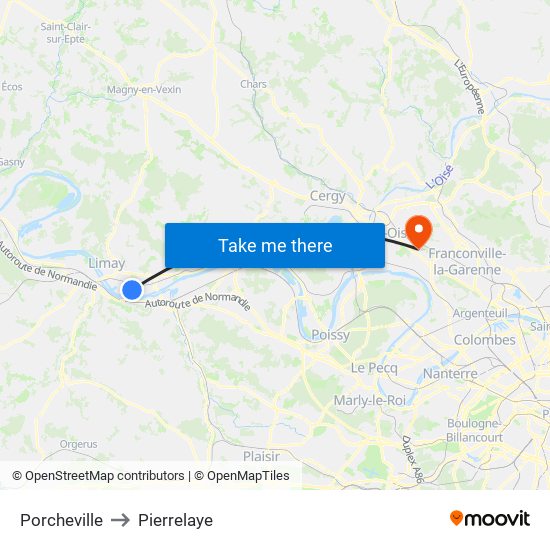 Porcheville to Pierrelaye map