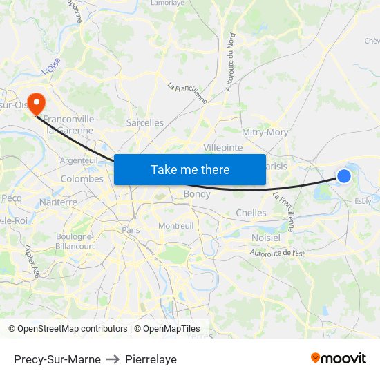 Precy-Sur-Marne to Pierrelaye map