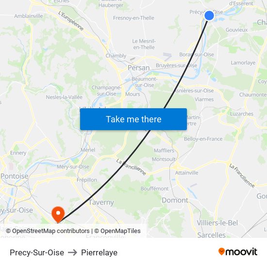 Precy-Sur-Oise to Pierrelaye map