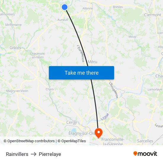 Rainvillers to Pierrelaye map