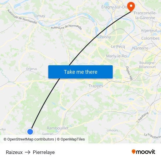 Raizeux to Pierrelaye map