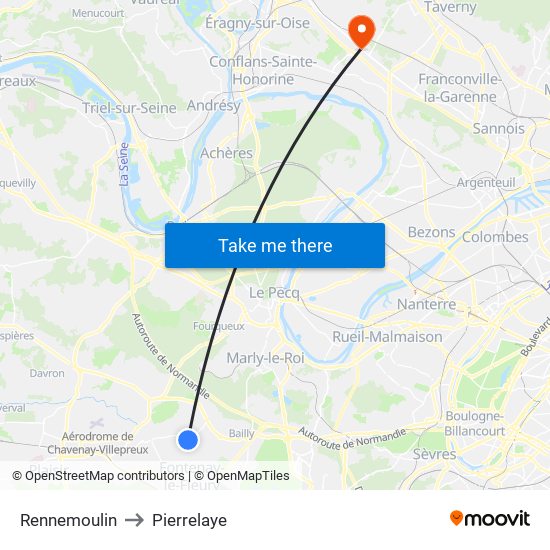 Rennemoulin to Pierrelaye map