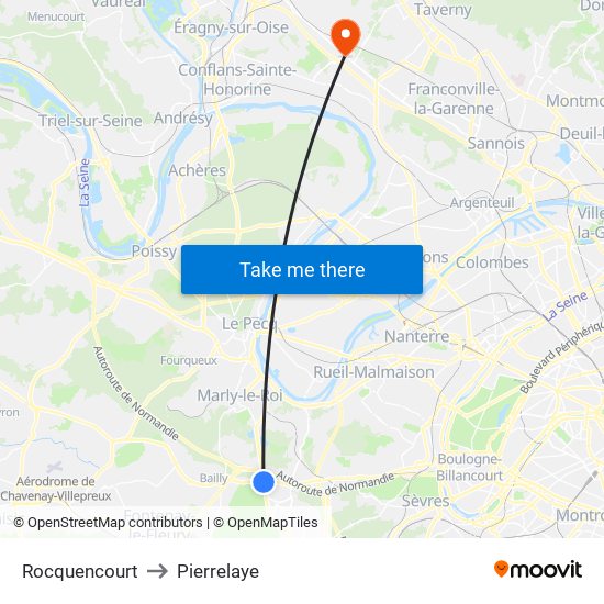 Rocquencourt to Pierrelaye map