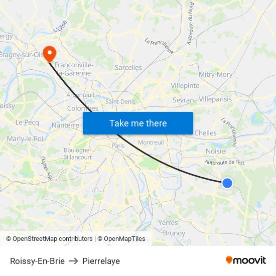 Roissy-En-Brie to Pierrelaye map