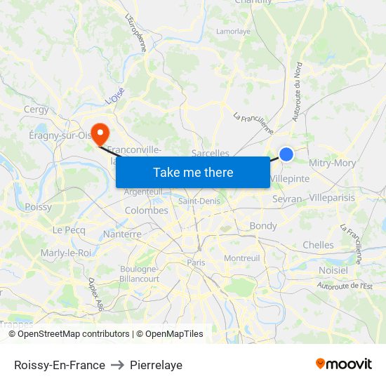 Roissy-En-France to Pierrelaye map