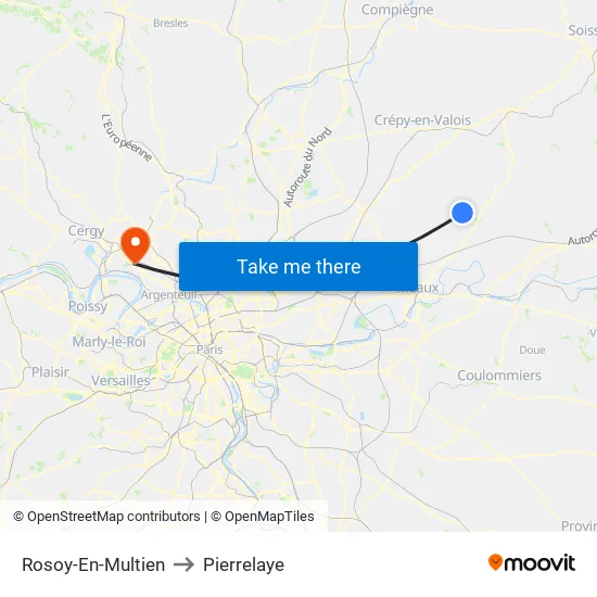 Rosoy-En-Multien to Pierrelaye map