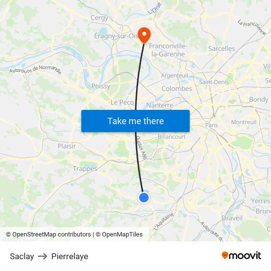 Saclay to Pierrelaye map