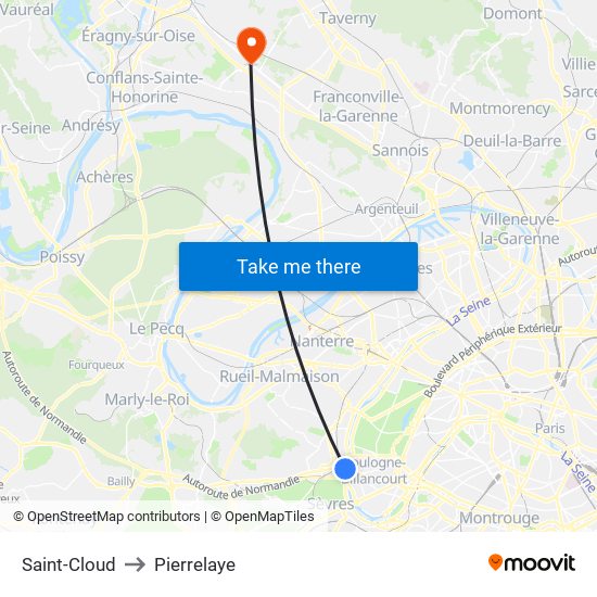 Saint-Cloud to Pierrelaye map