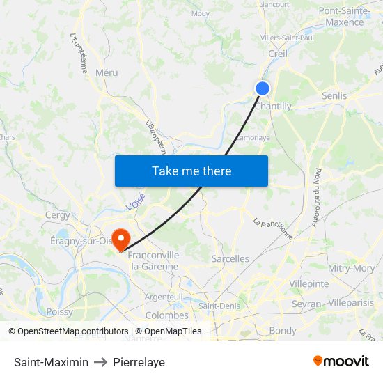 Saint-Maximin to Pierrelaye map