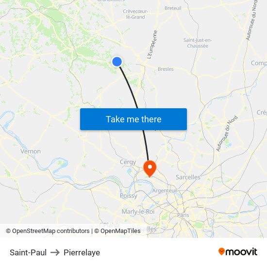 Saint-Paul to Pierrelaye map